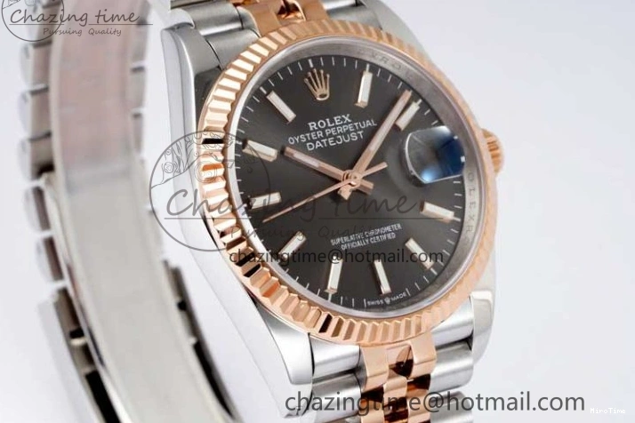 MiroTime 0504 DateJust 36 SS RG DIWF 1:1 Best Edition 904L Steel Gray Stick Dial on Jubilee Bracelet SA Original 2321